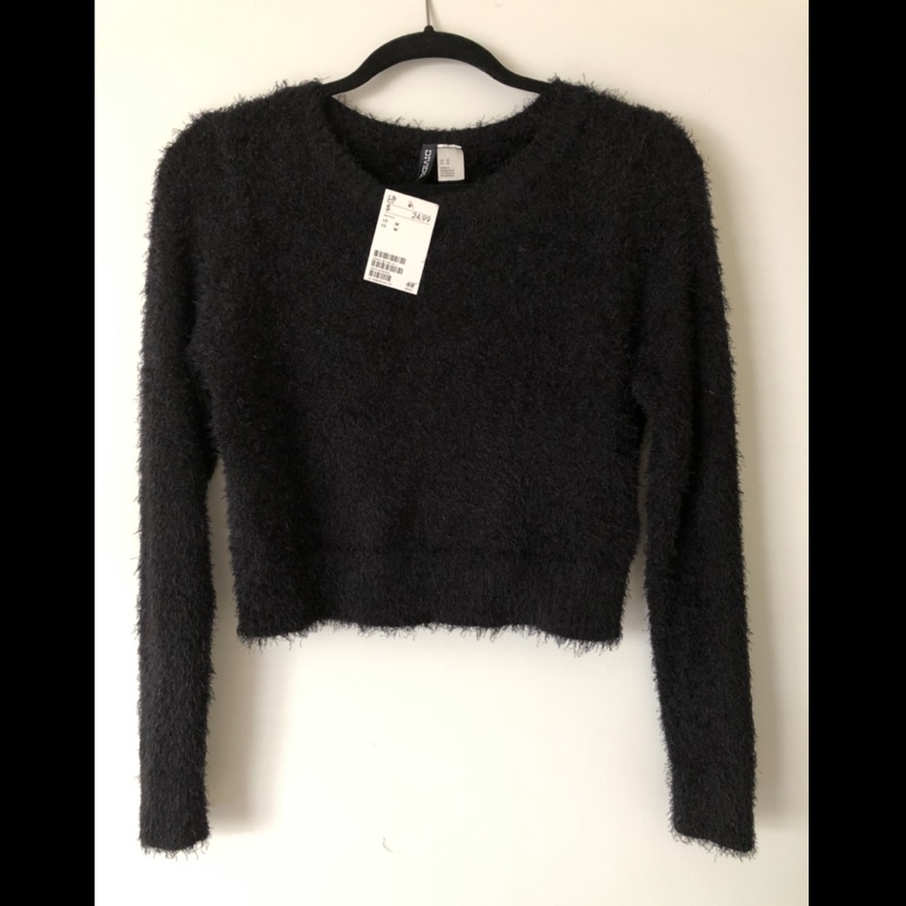 Black fuzzy cropped sweater